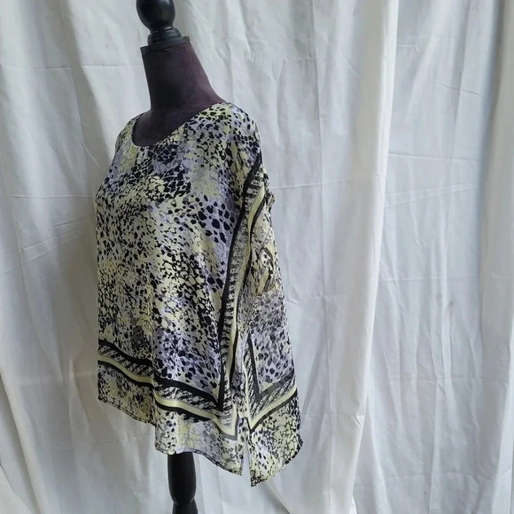 Dana Buchman Black Yellow Gray Design Chiffon Short Sleeve Top Sheer XS - Picture 2 of 9